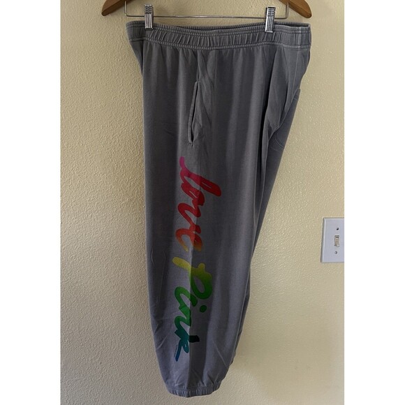 PINK Victoria's Secret Love Graphic Crop High-Rise Sweatpants Joggers Gray M - Picture 2 of 7